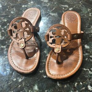 Tory Burch Tan Leather Slide Sandals
